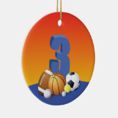 男子3歳の誕生日スポーツボール セラミックオーナメント (右)