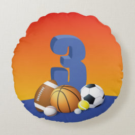 男子3歳の誕生日スポーツボール ラウンドクッション