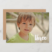 男子3歳誕生日ナンバー3フォトオーバーレイ 招待状 (正面/裏面)