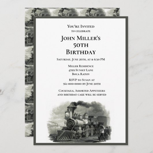 男子50歳の誕生日パーティーの招待状 招待状 (正面/裏面)