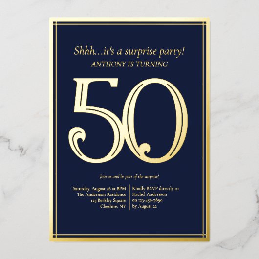 男子50歳の誕生日パーティー 箔招待状 (正面)