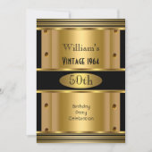 男子50歳バースデーパーティー金ゴールドブラックヴィンテージ2 招待状 (正面)