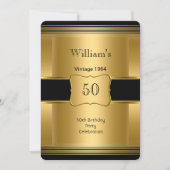 男子50歳バースデーパーティー金ゴールドブラックヴィンテージ2 招待状 (正面)