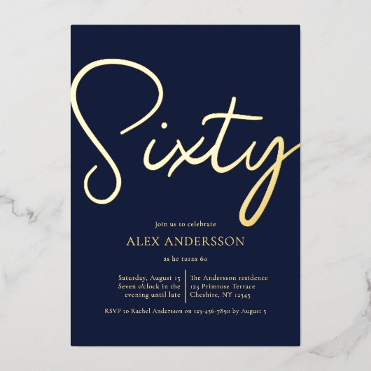 男子60thバースデーパーティーフォイル招待状 箔招待状 (正面)