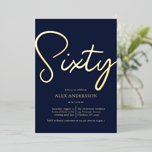 男子60thバースデーパーティーフォイル招待状 箔招待状 (立ち正面)