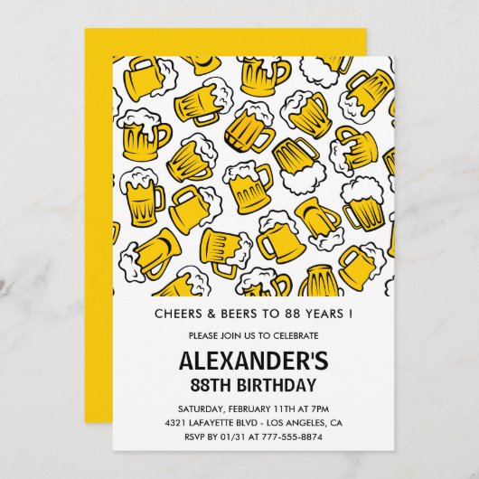 男子88歳の誕生日招待状応援とビール 招待状 (正面/裏面)