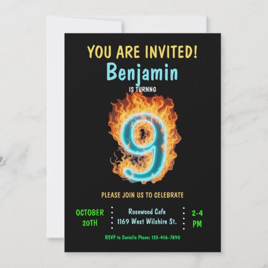 男子9歳誕生日パーティー招待状、男子9歳誕生日 招待状 (正面)