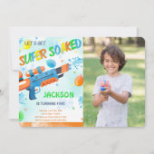 男子 ウォーターガン 誕生日 写真 招待状 (正面)