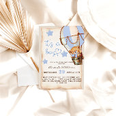 男子 テディベア ブルー 熱気球 ベビーシャワー 招待状