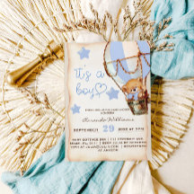 男子 テディベア ブルー 熱気球 ベビーシャワー