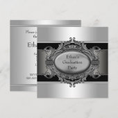 男子 ブラック 卒業パーティー 招待状 (正面/裏面)