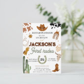 男子　マイ・ファースト・ロデオ　カウボーイ　１歳の誕生日 ポストカード (スタンド正面)