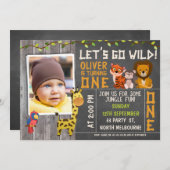男子 ワイルド サファリ 動物 1歳 誕生日 招待状 (正面/裏面)