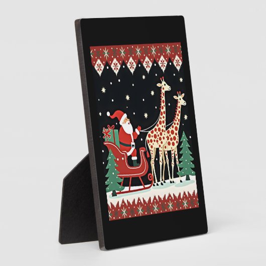 男子 女の子 サンタクロース キリンに乗って スライディング みにくい フォトプラーク (側面)