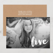 男子・女子 5歳 誕生日 ナンバー5 フォトオーバーレイ 招待状 (正面/裏面)