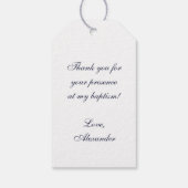 男子 洗礼 ネイビーブルー 脚本 偽 銀 アーチ ギフトタグ (裏面)