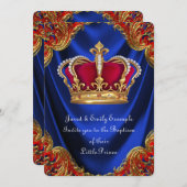 男子 王子 洗礼 ロイヤルブルー サテン 招待状 (正面/裏面)