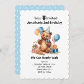 男子 現代 青 テディ キッズ 2歳 誕生日 招待状 (正面/裏面)