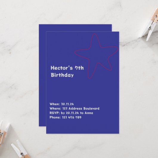 男子 誘い 星 青 赤 招待状 (正面/裏面インサイチュ)