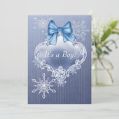 男子 青い雪の結晶 冬のワンダーランド ベビーシャワー 招待状 (スタンド正面)