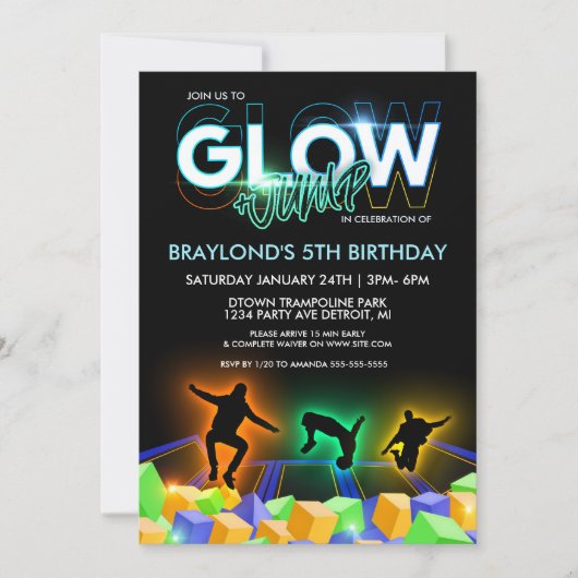 男子 glow トランポリンパークパーティー招待状 招待状 (正面)