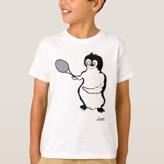 男子Tシャツ : ペンギンのテニスプレーヤー Tシャツ (正面)