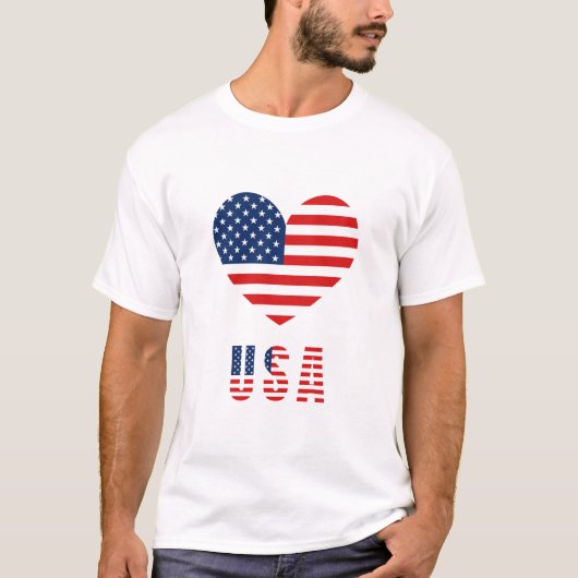 男子TシャツUSA国旗のハートデザイン Tシャツ (正面)