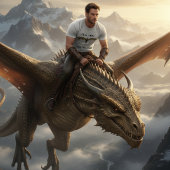 男実在がドラゴンに乗る Tシャツ