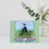 男実在がバイク製品に乗る ポストカード (スタンド正面)