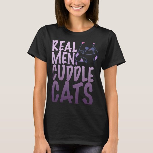 男実在が猫を抱男性へく Tシャツ (正面)