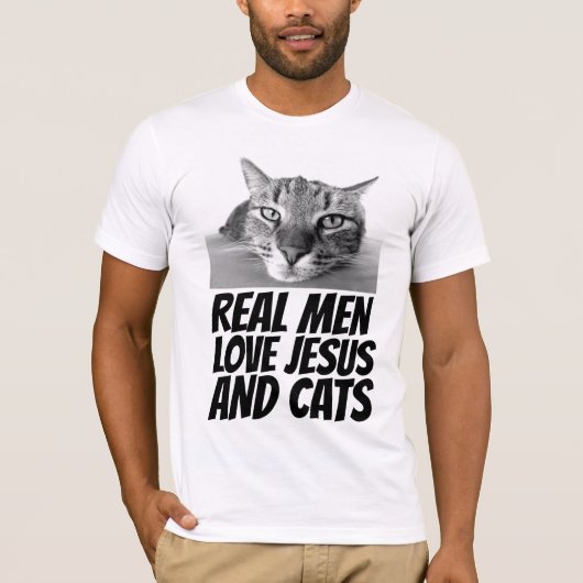 男実在はイエスと猫のTシャツが大好き Tシャツ (正面)