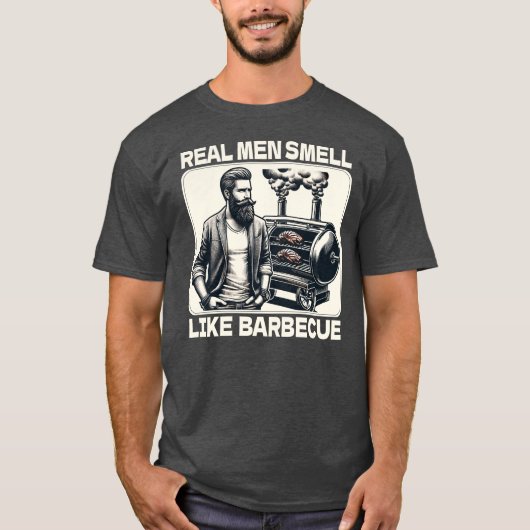男実在はバーベキューBBQグリルスモーカーのような匂い Tシャツ (正面)