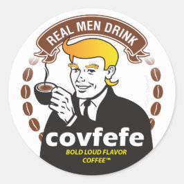 男実在はCOVFEFEを飲む!トランプミームコーヒーパロディ ラウンドシール