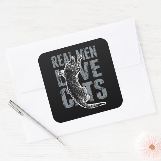 男実在人が猫を愛す動揺してスタイル スクエアシール (封筒)