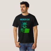 男実在人が猫好きサングラスおもしろいブラック Tシャツ (正面フル)