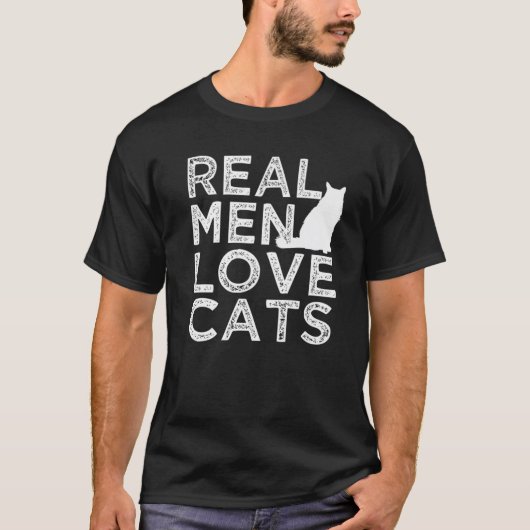 男実在人は猫をおもしろい好む Tシャツ (正面)