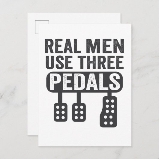 男実在人3つのペダルを使おもしろい用の手動車の男 案内ポストカード (正面/裏面)