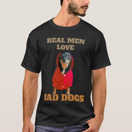 男実在人Love Bad Dogs おもしろい Min PinかわいいTシャツ Tシャツ (正面)
