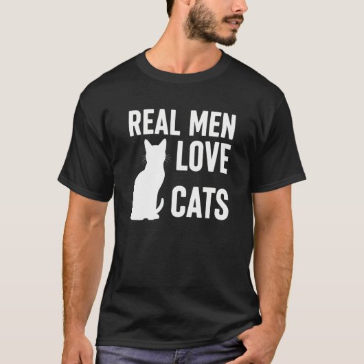 男実在人LOVE CATS,かわいい黒猫メンズシャツ Tシャツ (正面)