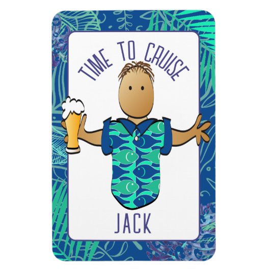 男性おもしろいマンガバケーションビアエスニッククルーズ マグネット (縦)