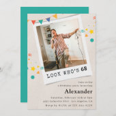 男性おもしろい68歳の誕生日招待状おもしろい写真 招待状 (正面/裏面)