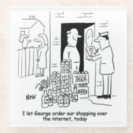 男性がオンラインショッピング – ビールの宅配便 ガラスコースター