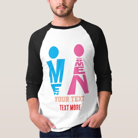男性と女性のタイポグラフィーアイコン デザイン - 太字のピンク& Tシャツ (正面)