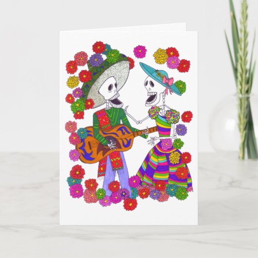 男性と女性のデュエットでギターを弾くスケルトンシンガー シーズンカード (正面)