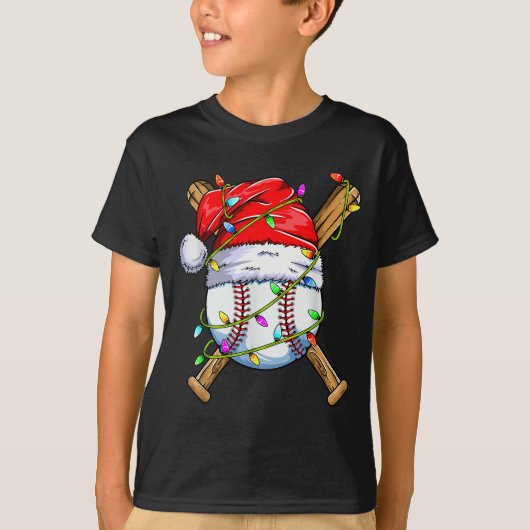 男性と少年向けのサンタSRTデザイン クリスマス 野球 Tシャツ (正面)