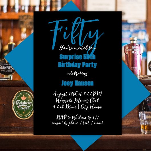 男性のためのブラックサプライズパーティの招待状 招待状