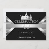 男性のエレガントなブラックシルバープリンスキング誕生日 招待状 (正面)
