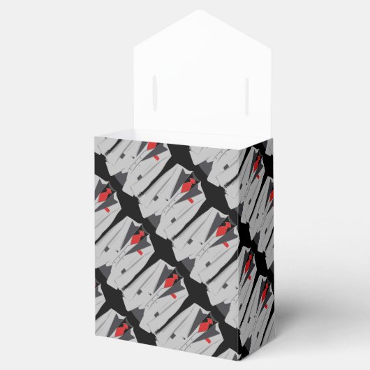 男性のグレースーツと赤いネクタイのテントの好意ボックス フェイバーボックス (オープン)