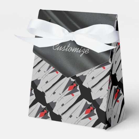 男性のグレースーツと赤いネクタイのテントの好意ボックス フェイバーボックス (正面サイド)