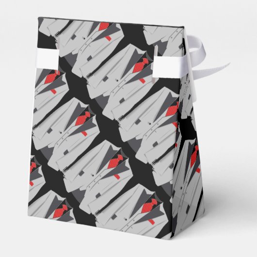 男性のグレースーツと赤いネクタイのテントの好意ボックス フェイバーボックス (裏面サイド)